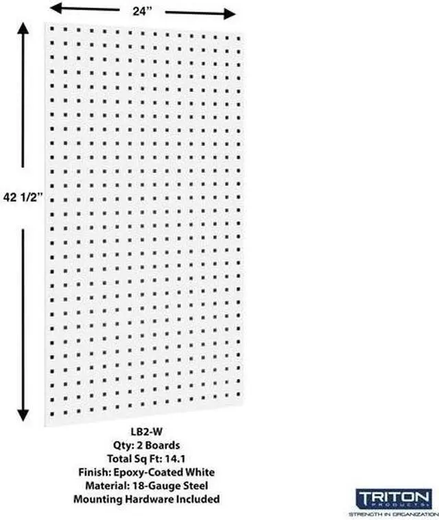 Alt view image 4 of 8 - Triton Products LB2-Kit White Epoxy 18 Gauge Steel Square Hole Pegboards