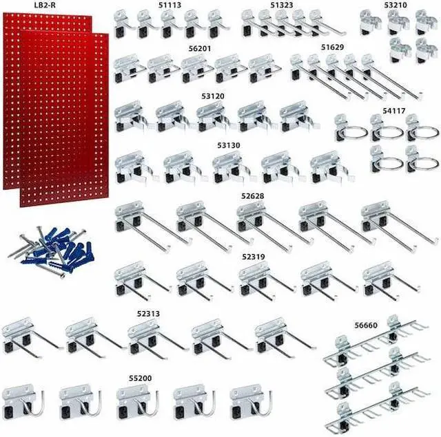 Alt view image 7 of 8 - Triton Products LB2-RKit 2 24 x 42.5 x 0.562 in. Epoxy 18 Gauge Steel Square Hole Pegboards with 63 Piece Loc Hook Assortment, Red