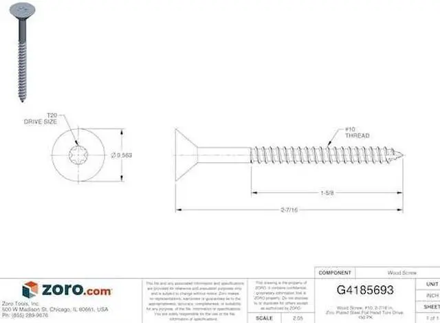 Alt view image 3 of 3 - Powerhead, Cab Screw, #10, 2 1/2 In, Pk150