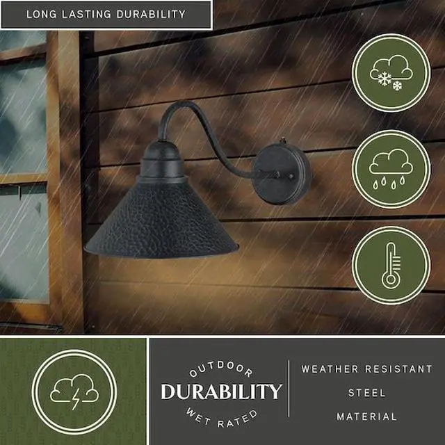 Alt view image 5 of 7 - VAXCEL T0198 Outland 1 Light Dusk to Dawn Black Gold Farmhouse Barn Dome