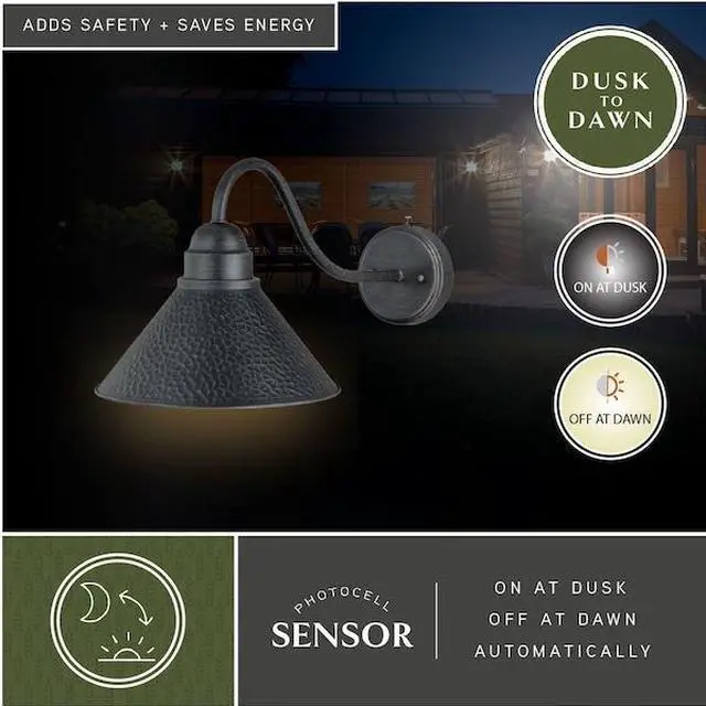 Alt view image 4 of 7 - VAXCEL T0198 Outland 1 Light Dusk to Dawn Black Gold Farmhouse Barn Dome