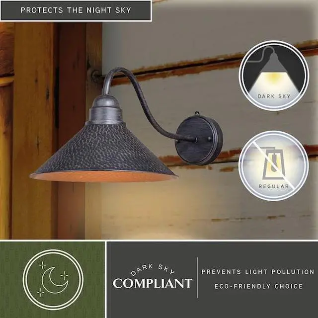 Alt view image 6 of 7 - VAXCEL T0351 Outland 1 Light Dusk to Dawn Black Gold Farmhouse Barn Dome