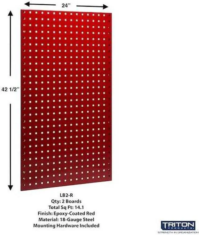 Alt view image 4 of 8 - Triton Products LB2-RKit 2 24 x 42.5 x 0.562 in. Epoxy 18 Gauge Steel Square Hole Pegboards with 63 Piece Loc Hook Assortment, Red