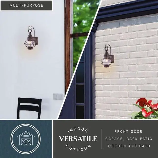 Alt view image 5 of 6 - VAXCEL OW21881BBZ Chatham 1 Light Bronze Coastal Outdoor Wall Lantern Clear