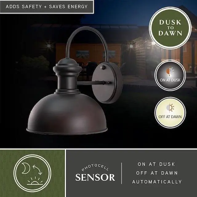 Alt view image 7 of 7 - VAXCEL T0016 Franklin 1 Light Dusk to Dawn Bronze Farmhouse Barn Dome Outdoor