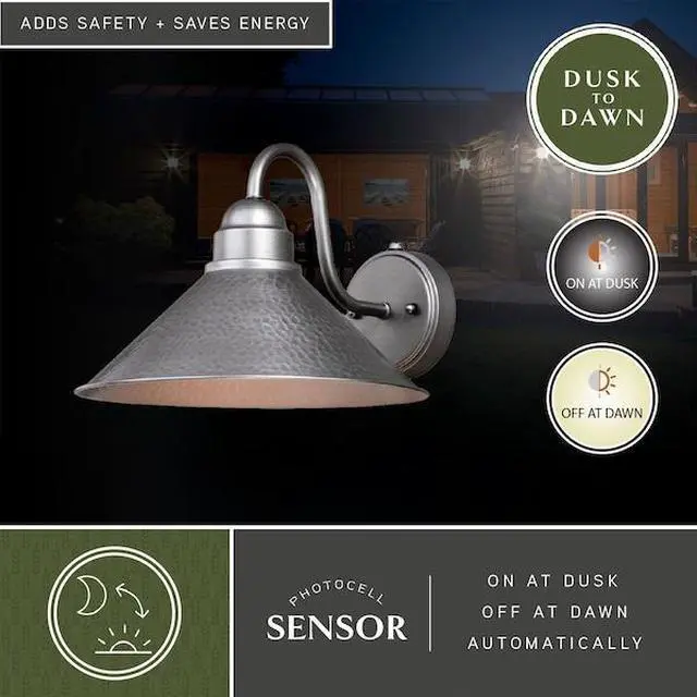 Alt view image 6 of 7 - VAXCEL T0494 Outland 1 Light Dusk to Dawn Pewter Farmhouse Barn Dome Outdoor