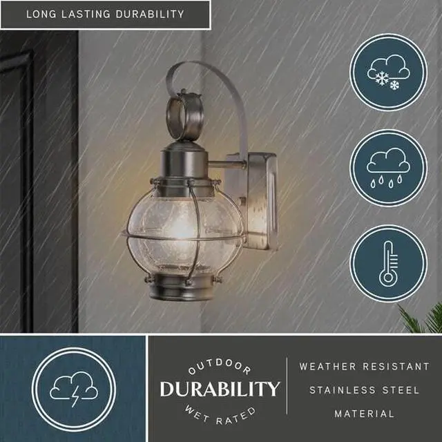 Alt view image 6 of 6 - VAXCEL OW21861BN Chatham 1 Light Brushed Nickel Coastal Outdoor Wall Lantern