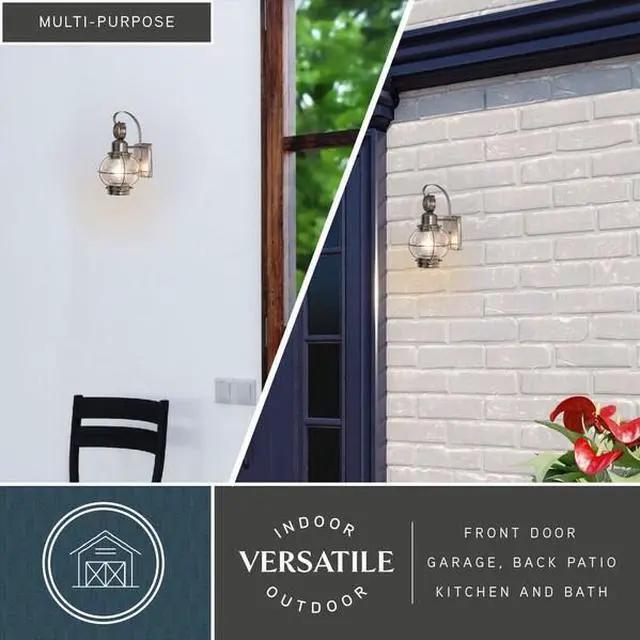 Alt view image 5 of 6 - VAXCEL OW21861BN Chatham 1 Light Brushed Nickel Coastal Outdoor Wall Lantern
