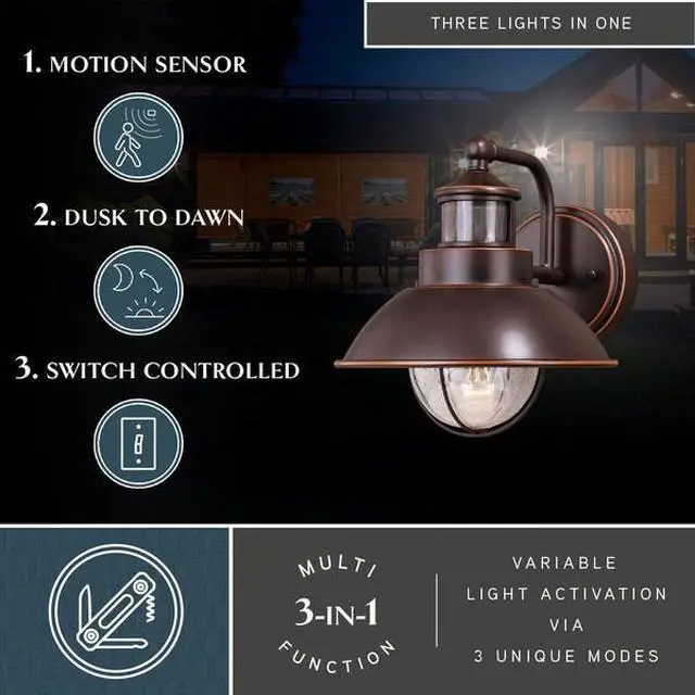 Alt view image 2 of 7 - VAXCEL T0252 Harwich Bronze Motion Sensor Dusk to Dawn Coastal Outdoor Wall
