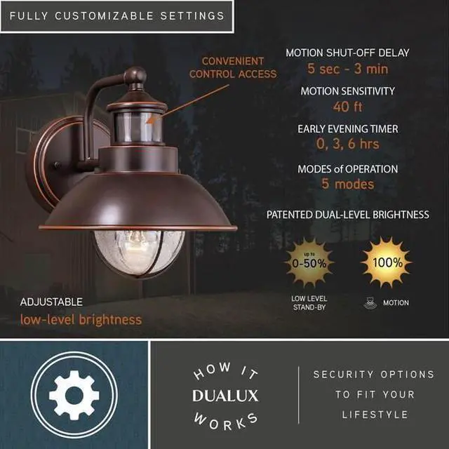 Alt view image 4 of 7 - VAXCEL T0252 Harwich Bronze Motion Sensor Dusk to Dawn Coastal Outdoor Wall