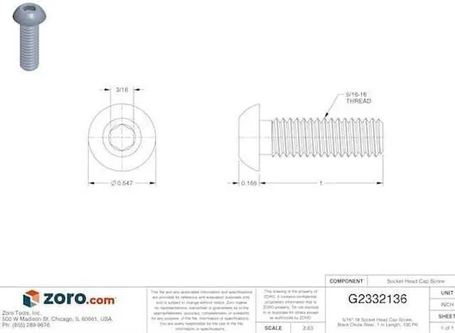 Alt view image 4 of 4 - Socket Cap Screw, 5/16-18 x1, Pk 100