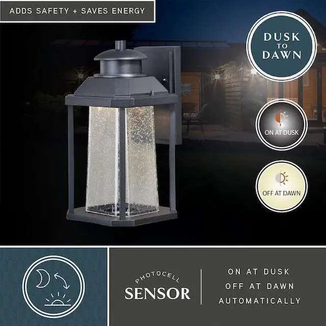 Alt view image 5 of 7 - VAXCEL T0309 Freeport Aluminum 1 Light LED Dusk to Dawn Black Outdoor Wall