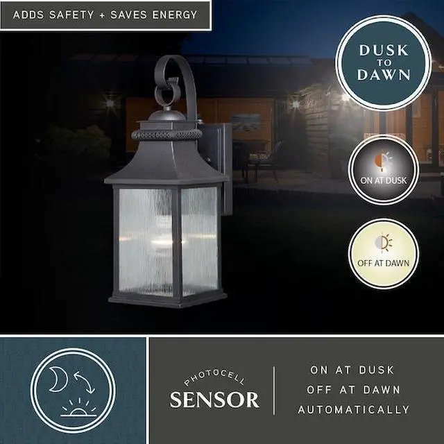 Alt view image 6 of 7 - VAXCEL T0473 Cambridge 1 Light Dusk to Dawn Bronze Outdoor Wall Lantern Clear