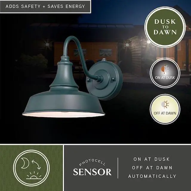 Alt view image 6 of 7 - VAXCEL T0482 Dorado 1 Light Dusk to Dawn Green White Farmhouse Barn Dome