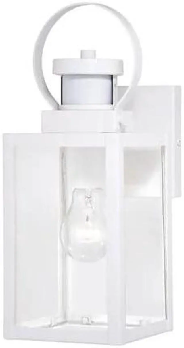 Main image of VAXCEL T0568 Medinah White Motion Sensor Dusk to Dawn Outdoor Wall Light Clear