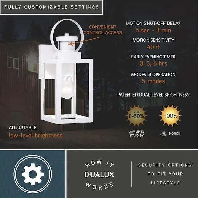 Alt view image 6 of 7 - VAXCEL T0568 Medinah White Motion Sensor Dusk to Dawn Outdoor Wall Light Clear