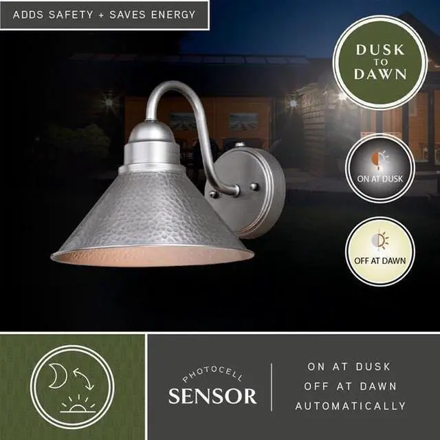 Alt view image 5 of 7 - VAXCEL T0490 Outland 1 Light Dusk to Dawn Pewter Farmhouse Barn Dome Outdoor