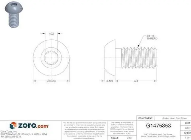 Alt view image 4 of 4 - Socket Cap Screw, 3/8-16 x3/4, Pk 50