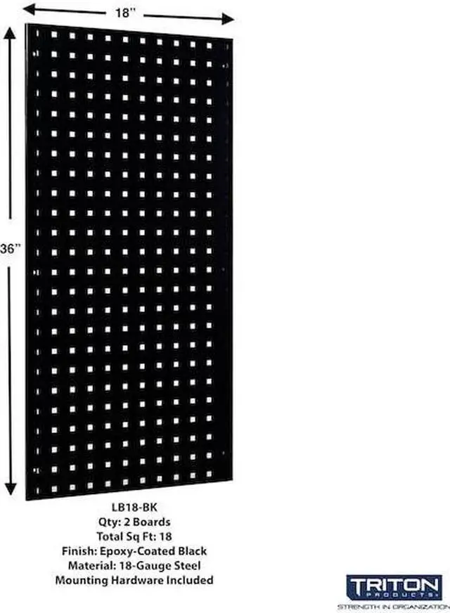 Alt view image 4 of 9 - Triton Products LB18-BKKit 2 18 x 36 x 0.562 in. Steel Square Hole Pegboards with 30 Piece Loc Hook Assortment & Hanging Bin System