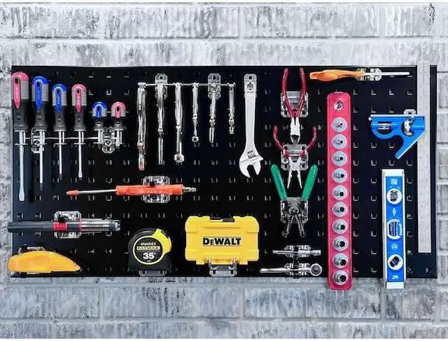 Alt view image 7 of 9 - Triton Products LB18-BKKit 2 18 x 36 x 0.562 in. Steel Square Hole Pegboards with 30 Piece Loc Hook Assortment & Hanging Bin System