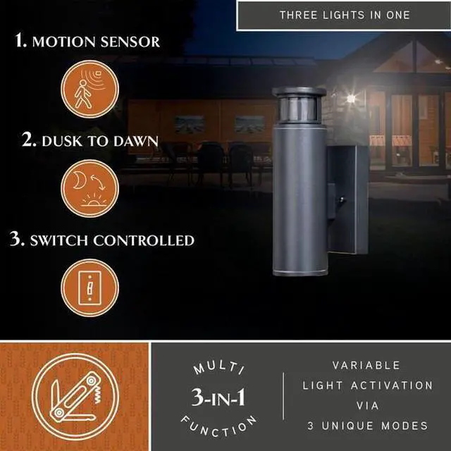 Alt view image 2 of 7 - VAXCEL T0344 Chiasso Black LED Motion Sensor Dusk to Dawn Dark Sky Outdoor Wall