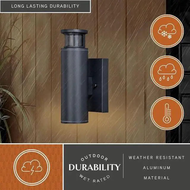 Alt view image 7 of 7 - VAXCEL T0344 Chiasso Black LED Motion Sensor Dusk to Dawn Dark Sky Outdoor Wall