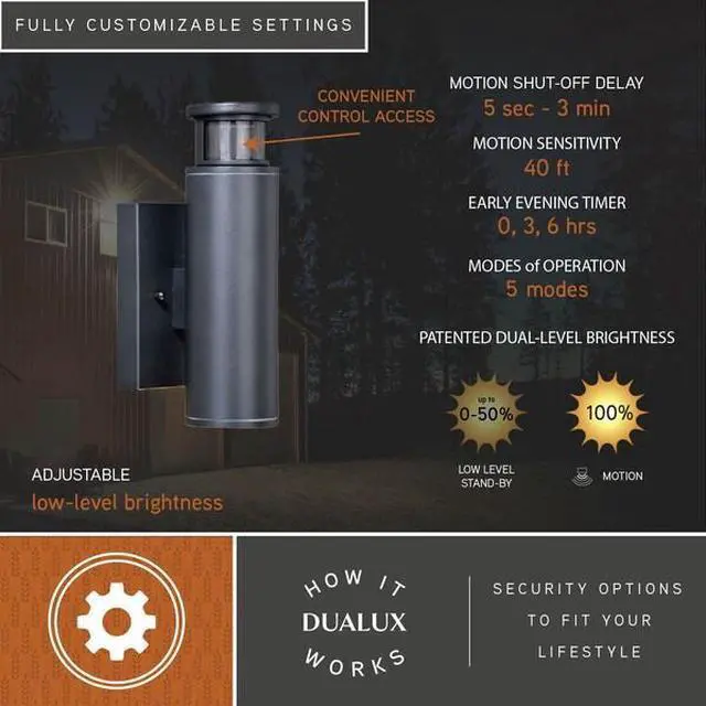 Alt view image 5 of 7 - VAXCEL T0344 Chiasso Black LED Motion Sensor Dusk to Dawn Dark Sky Outdoor Wall