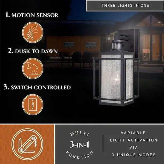 Alt view image 3 of 7 - VAXCEL T0469 Hyde Bronze Motion Sensor Dusk to Dawn Outdoor Mission Wall Light
