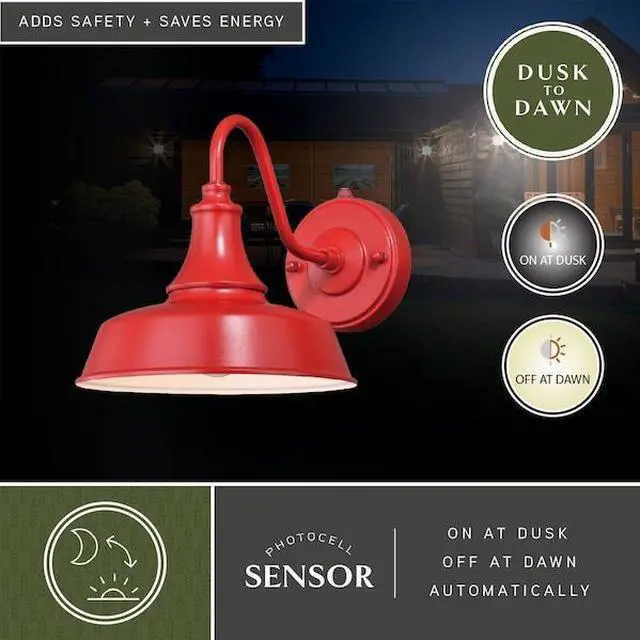 Alt view image 6 of 7 - VAXCEL T0486 Dorado 1 Light Dusk to Dawn Red White Farmhouse Barn Dome Outdoor
