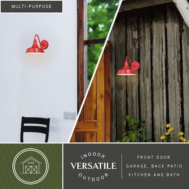 Alt view image 7 of 7 - VAXCEL T0486 Dorado 1 Light Dusk to Dawn Red White Farmhouse Barn Dome Outdoor
