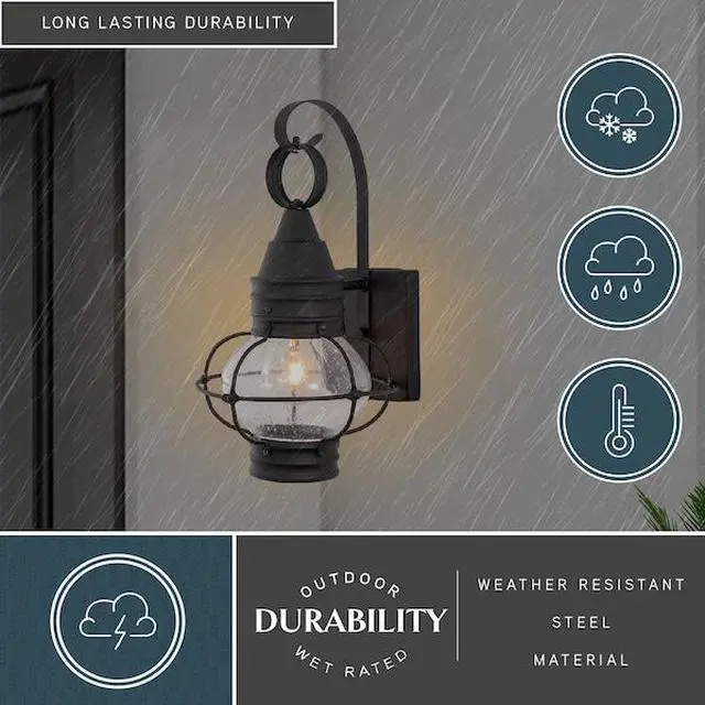Alt view image 7 of 7 - VAXCEL OW21881TB Chatham 1 Light Black Coastal Outdoor Wall Lantern Clear Glass