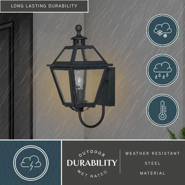 Alt view image 7 of 7 - VAXCEL T0078 Nottingham 1 Light Black Empire Outdoor Wall Lantern Clear Glass