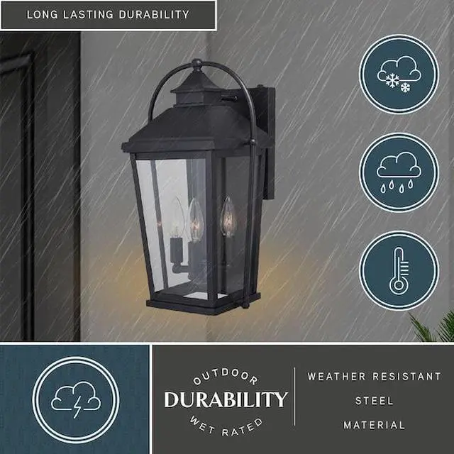 Alt view image 7 of 7 - VAXCEL T0539 Lexington 3 Light Dusk to Dawn Black Outdoor Wall Lantern Clear