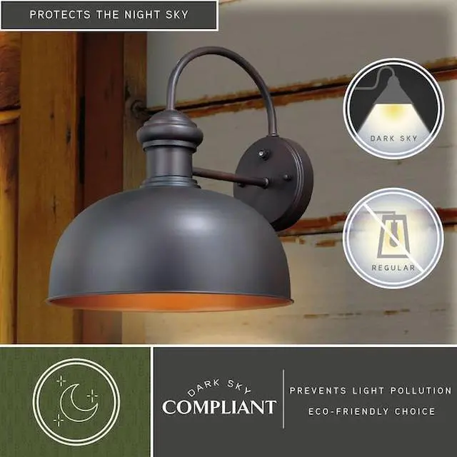 Alt view image 6 of 7 - VAXCEL T0347 Franklin 1 Light Dusk to Dawn Bronze Gold Farmhouse Barn Dome