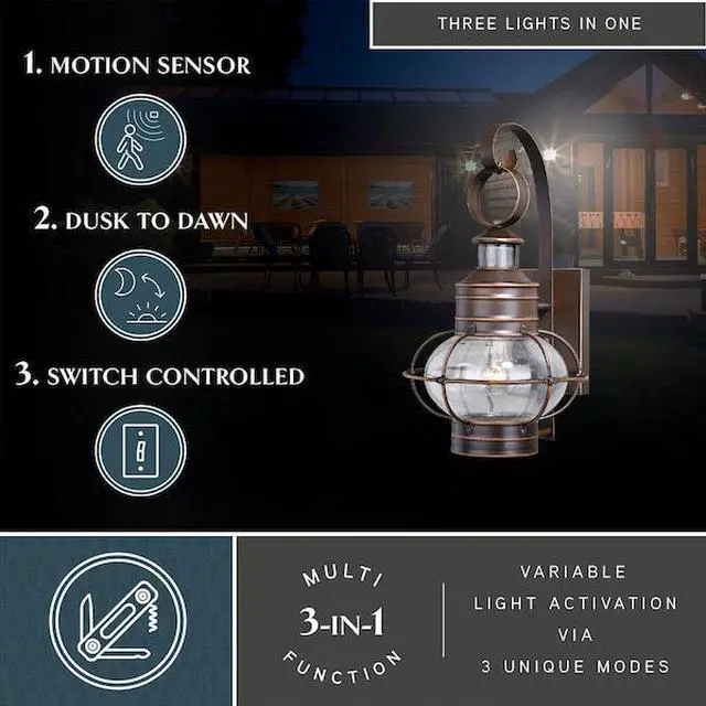 Alt view image 4 of 7 - VAXCEL T0249 Chatham Bronze Motion Sensor Dusk to Dawn Coastal Outdoor Wall