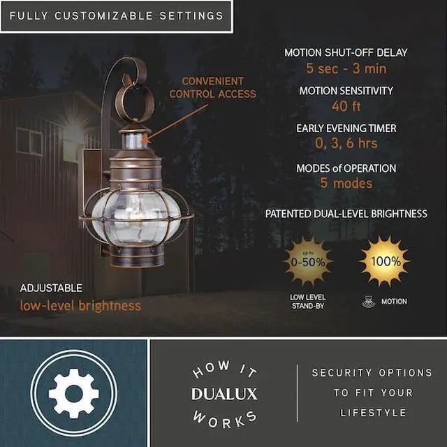 Alt view image 6 of 7 - VAXCEL T0249 Chatham Bronze Motion Sensor Dusk to Dawn Coastal Outdoor Wall
