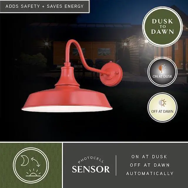Alt view image 6 of 7 - VAXCEL T0488 Dorado 1 Light Dusk to Dawn Red White Farmhouse Barn Dome Outdoor