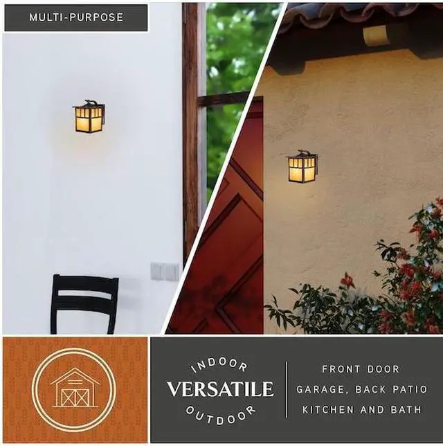 Alt view image 2 of 5 - Vaxcel Indoor Outdoor Wall Light - Mission Oil Burnished Bronze Craftsman 7.25" Front Porch Light With Honey Opal Glass, Wall Mount Garage Coach Lights, Front Porch Lanterns, Outdoor Carriage Lig
