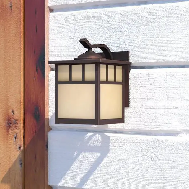 Alt view image 4 of 5 - Vaxcel Indoor Outdoor Wall Light - Mission Oil Burnished Bronze Craftsman 7.25" Front Porch Light With Honey Opal Glass, Wall Mount Garage Coach Lights, Front Porch Lanterns, Outdoor Carriage Lig