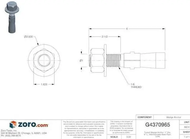 Alt view image 3 of 3 - RED HEAD WW-10060 Trubolt Wedge Anchor, 1" Dia., 6" L, 18-8 Stainless Steel