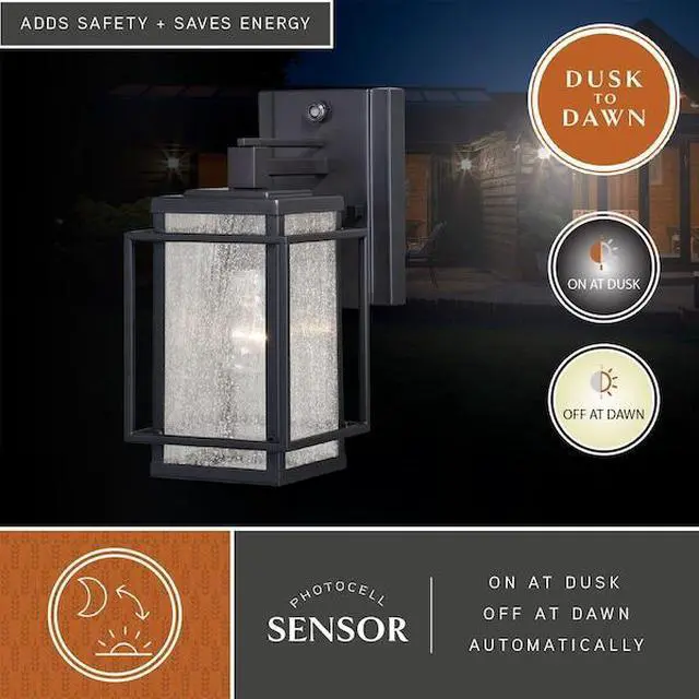 Alt view image 7 of 8 - Hyde Park 1 Light Dusk to Dawn Bronze Mission Outdoor Wall Lantern clear glass