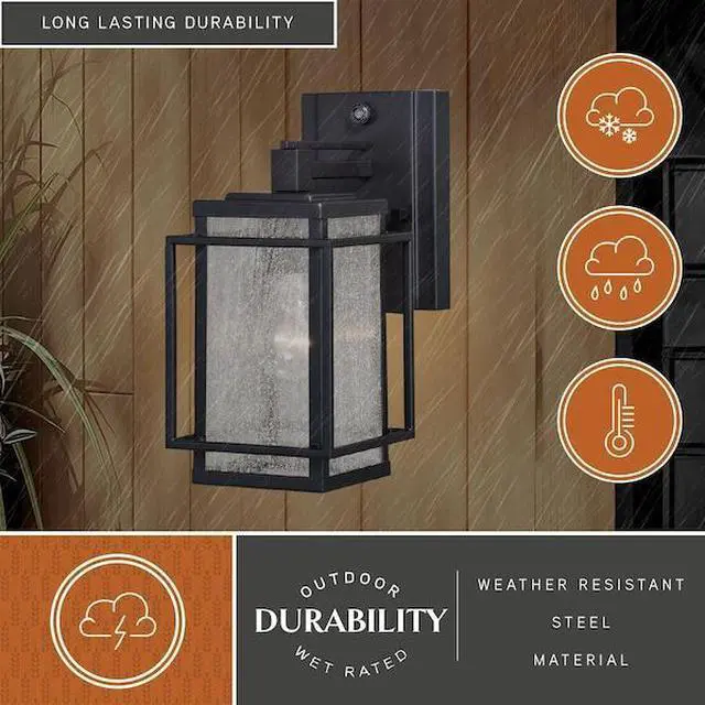 Alt view image 8 of 8 - Hyde Park 1 Light Dusk to Dawn Bronze Mission Outdoor Wall Lantern clear glass