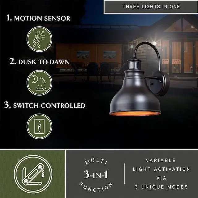 Alt view image 2 of 7 - VAXCEL T0259 Delano Bronze Motion Sensor Dusk to Dawn Farmhouse Barn Dark Sky