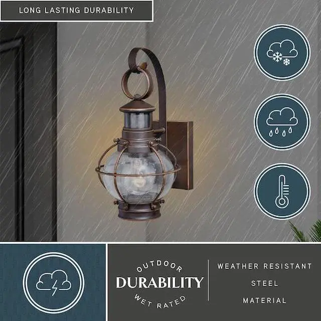 Alt view image 7 of 7 - VAXCEL T0326 Chatham Bronze Motion Sensor Dusk to Dawn Coastal Outdoor Wall