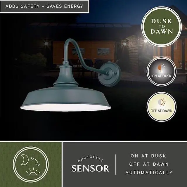 Alt view image 6 of 7 - VAXCEL T0484 Dorado 1 Light Dusk to Dawn Green White Farmhouse Barn Dome