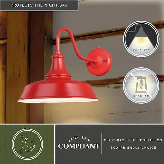 Alt view image 4 of 7 - VAXCEL T0487 Dorado 1 Light Dusk to Dawn Red White Farmhouse Barn Dome Outdoor