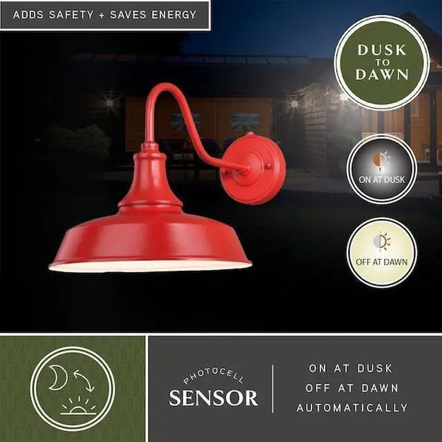 Alt view image 5 of 7 - VAXCEL T0487 Dorado 1 Light Dusk to Dawn Red White Farmhouse Barn Dome Outdoor