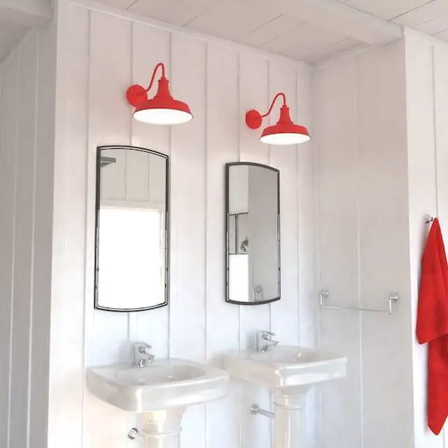 Alt view image 7 of 7 - VAXCEL T0487 Dorado 1 Light Dusk to Dawn Red White Farmhouse Barn Dome Outdoor