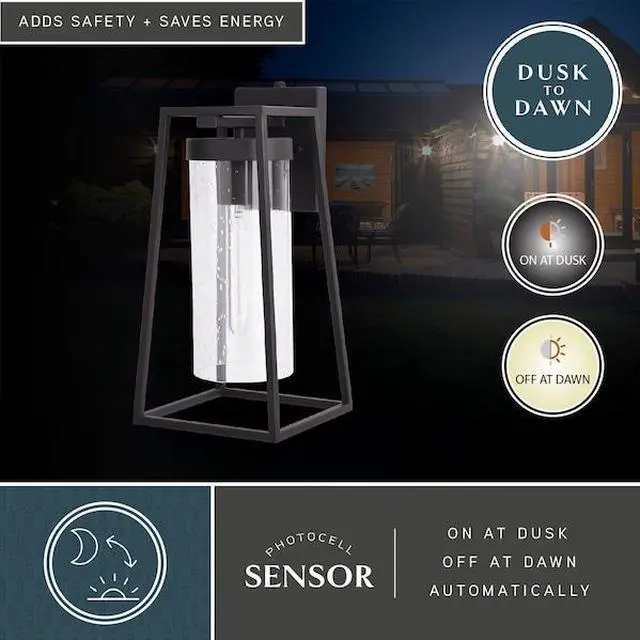 Alt view image 6 of 7 - VAXCEL T0586 Nash 7.5-in Black Outdoor Modern Wall Lantern, Dusk to Dawn