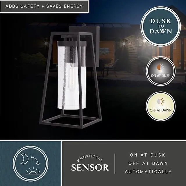 Alt view image 6 of 7 - VAXCEL T0585 Nash 6.5-in Black Outdoor Modern Wall Lantern, Dusk to Dawn